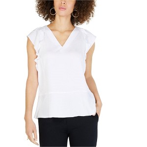 Michael Kors Womens Flutter-Sleeve Ruffled Blouse, White, X-Large - 1 of 1