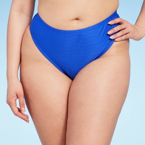 Women s Textured High Leg Cheeky Bikini Bottom Wild Fable Blue 3X