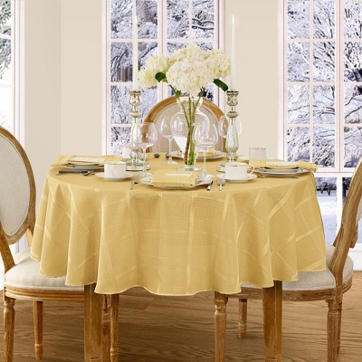 Ribbon Gold 90" Round Polyester Plaid Tablecloth