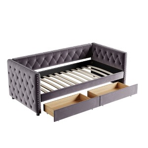NicBex Twin Daybed with Double Drawers, Modern Velvet Upholstered Sofa Bed with Button Tufted - 1 of 4