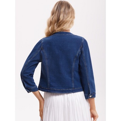 Женские куртки INSPIRE CHIC Women's Denim Collarless 2026 Causal 3/4 Sleeve Pockets Jean Jackets X-Large Blue — фото 4
