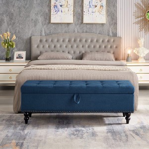 PAGED Cotton Linen Storage Ottoman Bench,59"End of Bed Bench with Button Tufted Top & Solid Wood Legs for Bedroom,Living Room,Hallway - 1 of 4