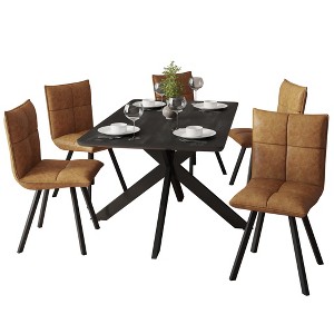 LeisureMod Ravenna 5-Piece Dining Set 63" Rectangular Dining Table with Ebony MDF Top and 4 Leather Side Chairs - 1 of 4