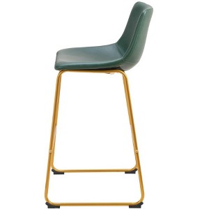 HomeRoots Set of Two 29" Green And Gold Faux Leather And Steel Bar Height Bar Chairs - 1 of 4