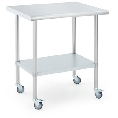 Stainless Steel Work Table With Casters - 24x24" Commercial Prep Table With Undershelf