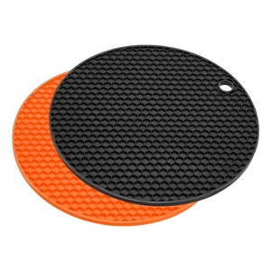 Unique Bargains Heat Resistant Non-slip Flexible Durable Trivet Mat Orange, Black 2 Pcs 7.08" x 7.08" x 0.24" - 1 of 3