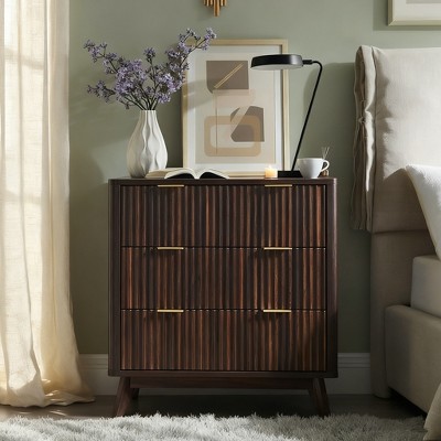 SinCiDo Fluted Nightstand with 3 Storage Drawers, Wood Modern 32" Tall Night Stand Bedside Table for Bedroom, Living Room