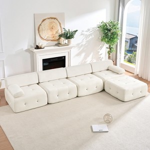 Mjkone L-Shaped Velvet Sectional Sofa,4-Seater Modular Sectional Sofa With Ottoman, Convertible Sofa Couches with Rivet Trim - 1 of 4