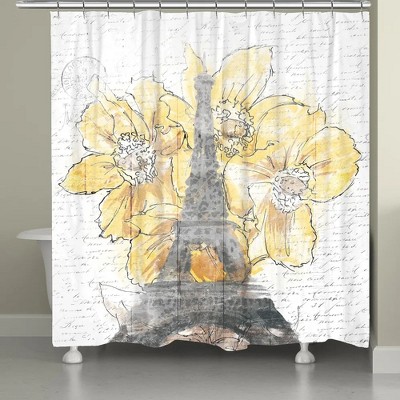 Laural Home Daffodil Blooms Eiffel Tower Shower Curtain