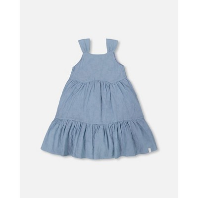 Deux par Deux Girl Multi-Tiered Eyelet Dress Gray Blue