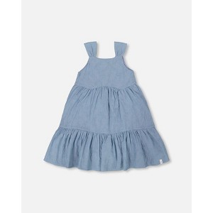 Deux par Deux Girl Multi-Tiered Eyelet Dress Gray Blue - 1 of 4