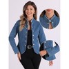 Allegra K Women's Stand Collar Long Sleeve Open Front Distressed Denim Blazer - 2 of 4