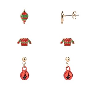 FAO Schwarz Ugly Sweater, Ornament and Jingle Ball Trio Earring Set - 1 of 2