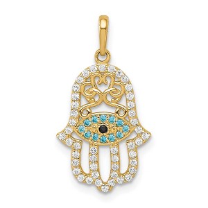 Black Bow Jewelry 14k Yellow Gold & Multi-Colored CZ Hamsa Pendant, 12 x 23mm - 1 of 4