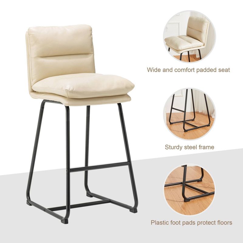 Set of 2 Modern Thick Leatherette Bar Stools with Metal Legs Cream/White - Glitzhome, 5 of 10