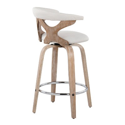 Gardenia 26" White Washed Wood Swivel Counter Stools with Chrome Footrest