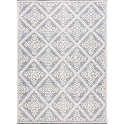 Ivory and Blue Hand-Knotted Wool 8' x 10' Area Rug
