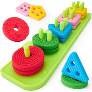 Soft Textured Silicone Sorting and Stacking Toy, Sensory Montessori Blocks for Toddlers Ages 1-3 - 1 of 4
