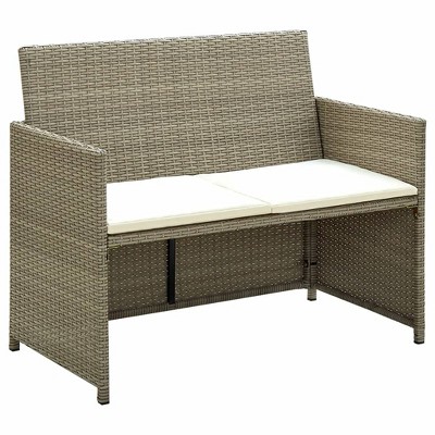 vidaXL Outdoor 2-Seater Patio Sofa with Cushions, Beige Poly Rattan, Weather-Resistant, Comfortable and Durable, Ideal for Garden/Patio/Deck