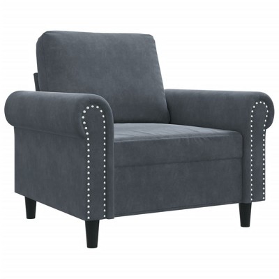 vidaXL Velvet 1-Seater Sofa Chair - Dark Gray Modern Lounge Armchair with Padded Seat, Metal Frame, for Living Room, Office, Indoor Use