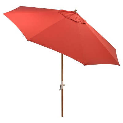 8.9' x 8.9' Round Sunbrella® Umbrella - Canvas Jockey Red - Medium Wood Finish - Smith & Hawken™