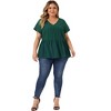 Agnes Orinda Women's Plus Size Contrast Panel Eyelet V Neck Elastic Back Short Sleeve Blouses - 3 of 4