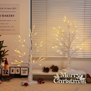 DR.Planzen 24" White Birch Christmas Tree Set of 2, LED Lighted Artificial Mini Trees with Warm Lights, Gift Card Display Trees for Home Holiday Decor - 1 of 4