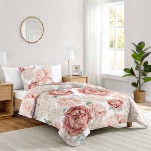 Sweet Jojo Designs Kids' Twin Comforter Bedding Set Peony Floral Garden Pink and Ivory 2pc - 1 of 4