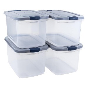 Rubbermaid 4 Pack Roughneck Clear Storage Containers, Stackable Heavy-Duty Totes for Garage or Closet Organization with Snap-Fit Lids, 66 Quart - 1 of 4