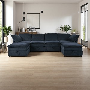 126" Modular U-Shaped Sectional Sofa Bed with Storage Seat & Faux Double-Layer Cushions - 1 of 4