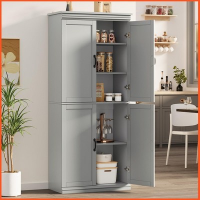 Homhougo Pantry Cabinet, Freestanding Kitchen Pantry Storage Cabinet,70" Cupboard, Tall Storage Cabinet with Doors Gray