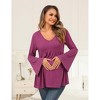 Maternity Shirts Pleated Tunic Flouncy Bell Long Sleeve Babydoll V Neck Hollow Out Tie Back Pregnancy Tops Tee - 2 of 4