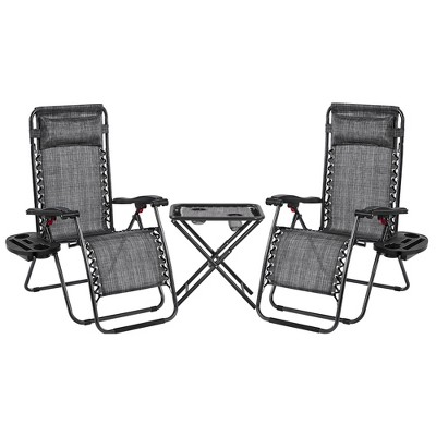 Yaheetech 3pcs 26in Outdoor Zero Gravity Chairs with Table