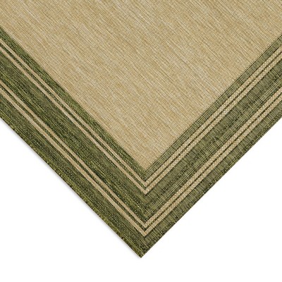 Green and Beige Flat Woven Indoor/Outdoor Runner Rug