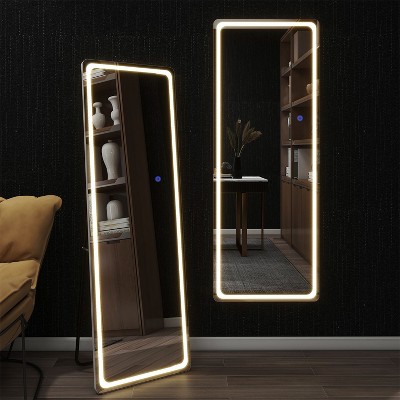 PexFix 16 in. W x 63 in. H Modern Full Length Rectangular Frameless Mirror With Rounded Corner in White