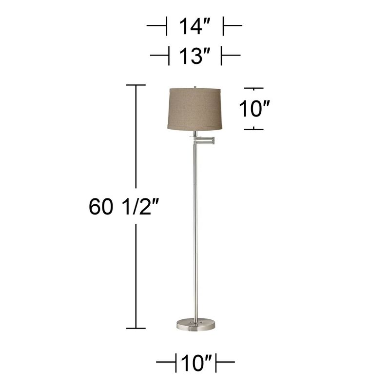 360 Lighting Modern Floor Lamp Swing Arm 60.5" Tall Brushed Nickel Natural Linen Drum Shade for Living Room Reading Bedroom Office, 4 of 5