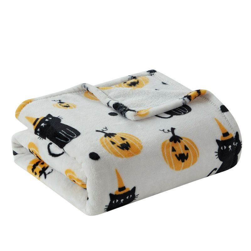 Kate Aurora Halloween Spooky Cats & Pumpkins Soft & Plush Oversized Oversized Accent Throw Blanket - White, 2 of 4