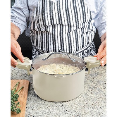 Cream Aluminum 5 Qt Nonstick Pasta Pot with Strainer Lid