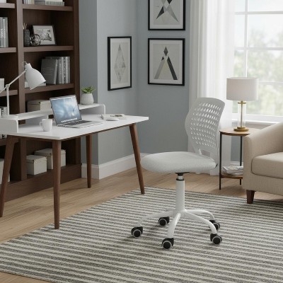 FurnitureR Armless Desk Chair with Rolling Wheels, Compact Adjustable Height Swivel Study Computer Task Chair with Breathable Back, Gray
