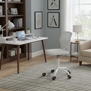 FurnitureR Armless Desk Chair with Rolling Wheels, Compact Adjustable Height Swivel Study Computer Task Chair with Breathable Back, Gray - 1 of 4