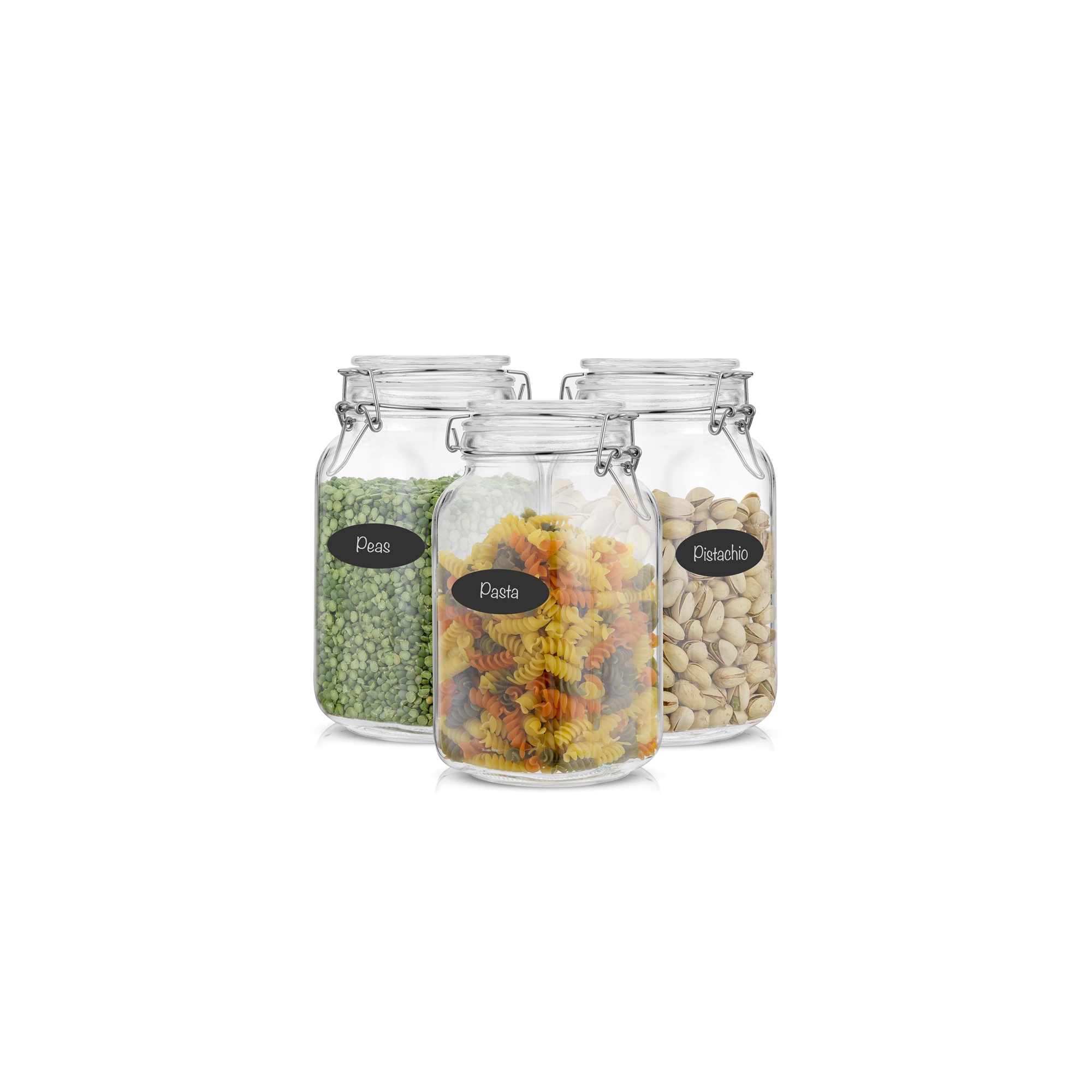 JoyJolt Airtight Glass Jars Storage Cannister with Silicone Seal Lids - Set of 3 - 50 oz.