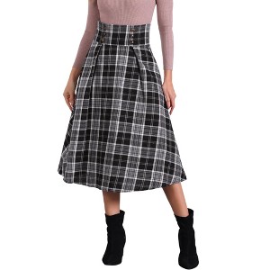 INSPIRE CHIC Women's Plaid High Elastic Waist Vintage Fall A-Line Midi Skirt - 1 of 4