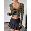 Women's Summer Fall Long Sleeve Cardigan Tie Front V Neck Casual Floral Cardigan Crop Top Shirt - 2 of 4