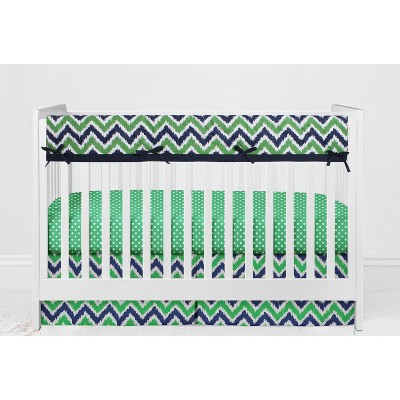 Bacati - Mix n Match Chevron/Dots Long Crib Rail Guard Cover Navy/Green