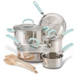 Rachael Ray Create Delicious 10pc Stainless Steel Cookware Set Light Blue Handles
