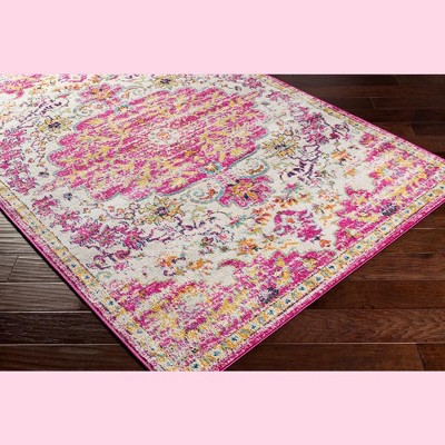 Achlum Bright Pink and Beige Synthetic Fur 5'3" x 7'1" Area Rug