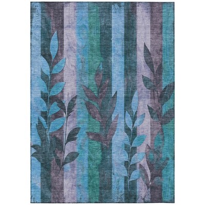 Denim Blue And Lavender Floral Washable Indoor Outdoor Area Rug