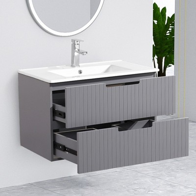 NicBex Floating Bathroom Vanity with Ceramic Sink,Modern Bathroom Sink Vanity with 2 Drawers,24/30 inch Bathroom Sink Cabinet for Bathroom,Brown/Gray