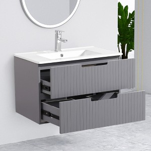 NicBex Floating Bathroom Vanity with Ceramic Sink,Modern Bathroom Sink Vanity with 2 Drawers,24/30 inch Bathroom Sink Cabinet for Bathroom,Brown/Gray - 1 of 4