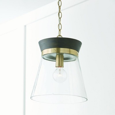 Finn Black Stain and Matte Brass Pendant Light with Clear Glass Shade